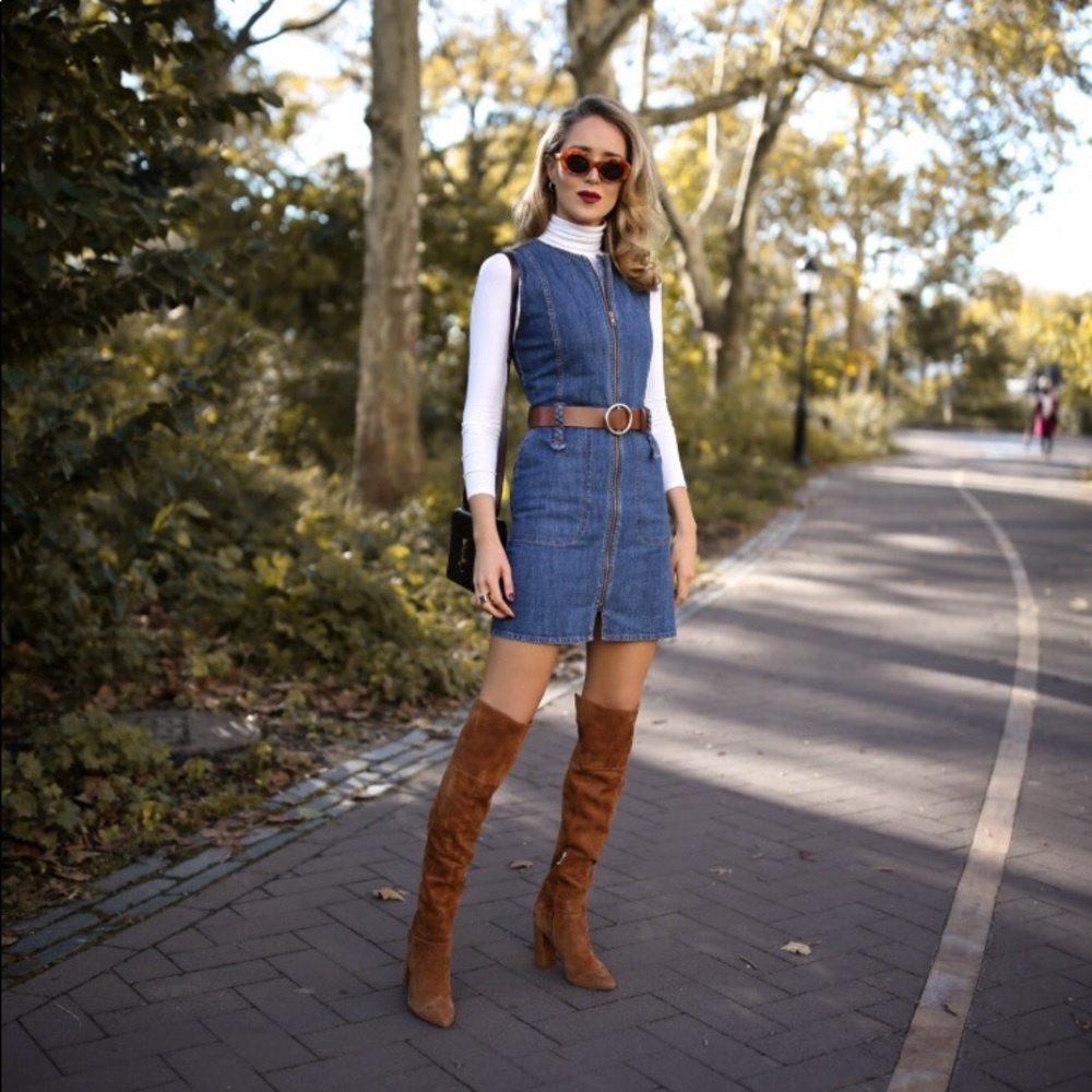 Sleeveless Denim Dress with Exposed Front Zipper